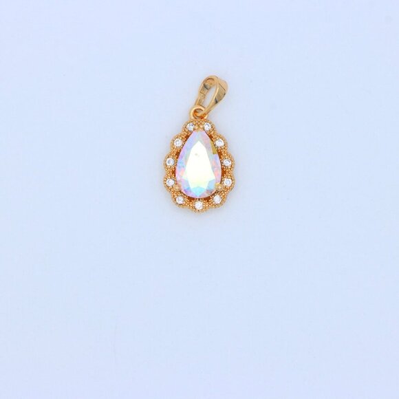 "Elegant Teardrop Rose Gold Pendant with Iridescent Stone Accent, XPPT1515 - Picture 6 of 11